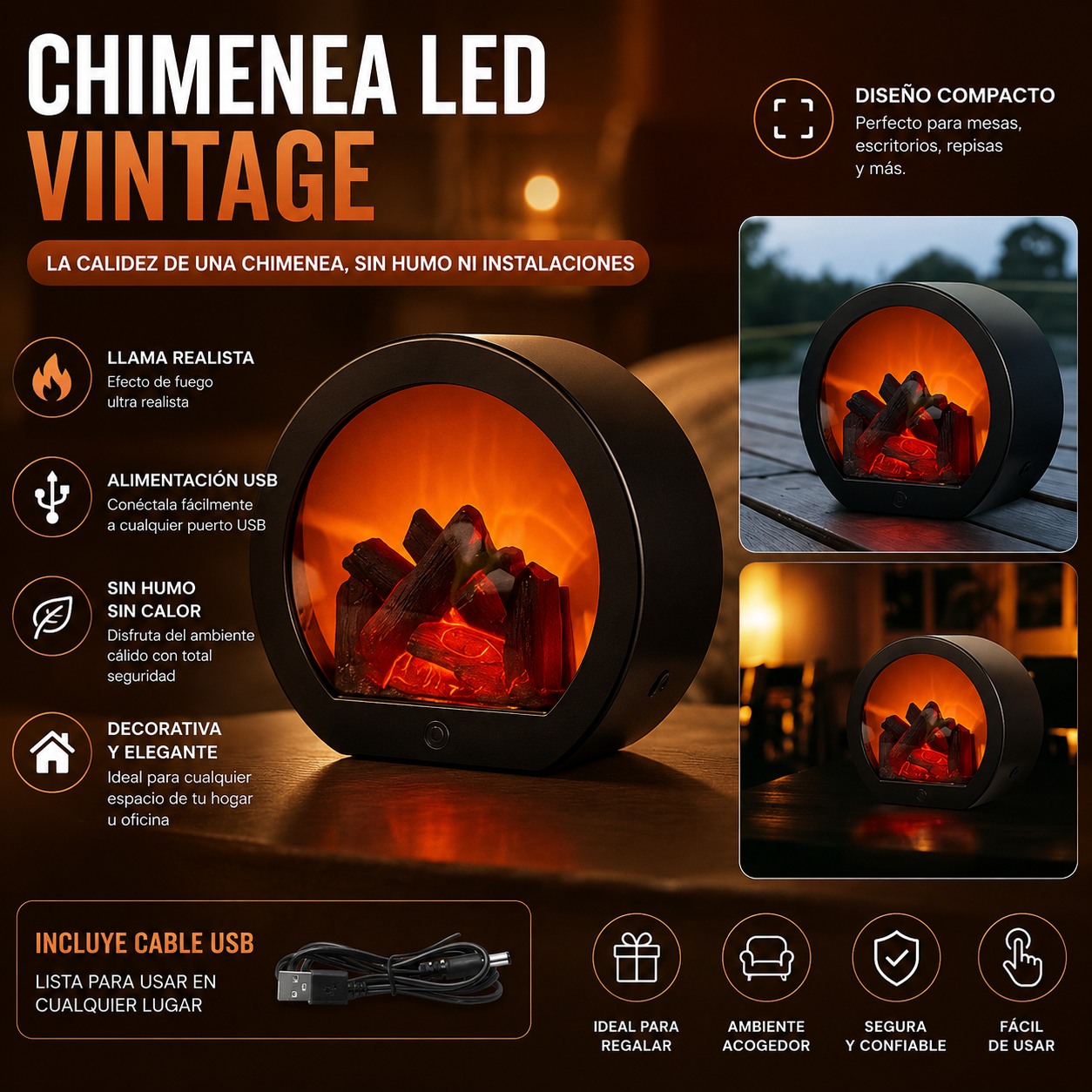 Chimenea LED Vintage CozyFire