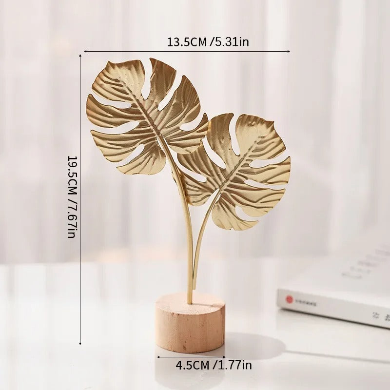 Escultura de Hoja Dorada – Metal y Madera para Decorar con Elegancia