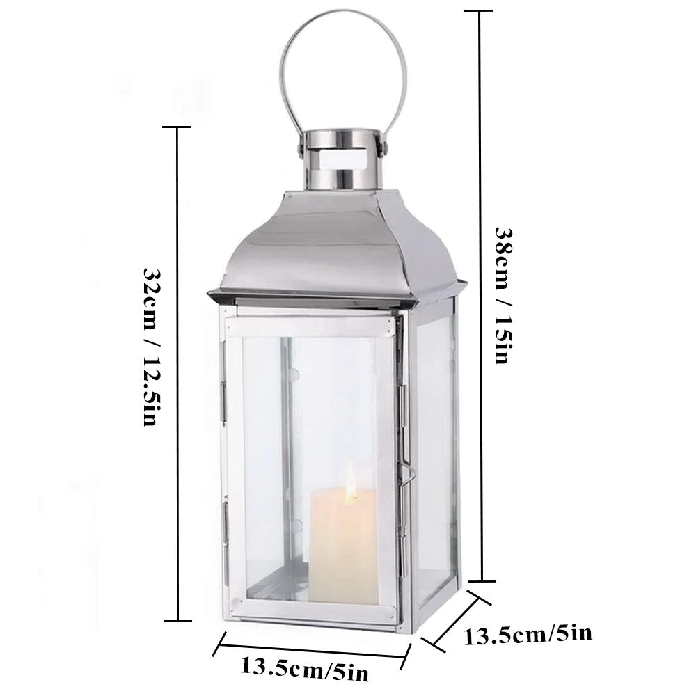 Farol Vintage de Acero Inoxidable 32 cm con Vidrio Templado
