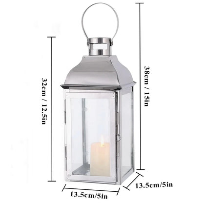 Farol Vintage de Acero Inoxidable 32 cm con Vidrio Templado