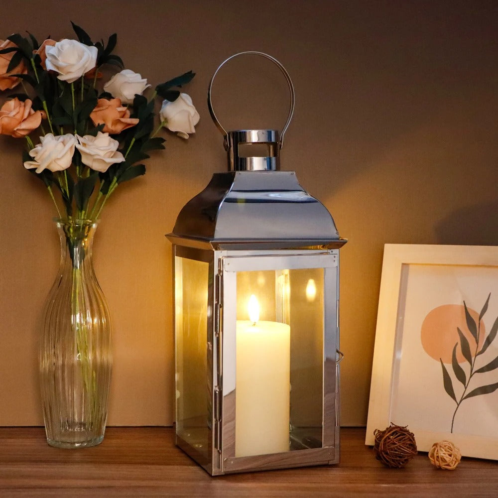 Farol Vintage de Acero Inoxidable 32 cm con Vidrio Templado
