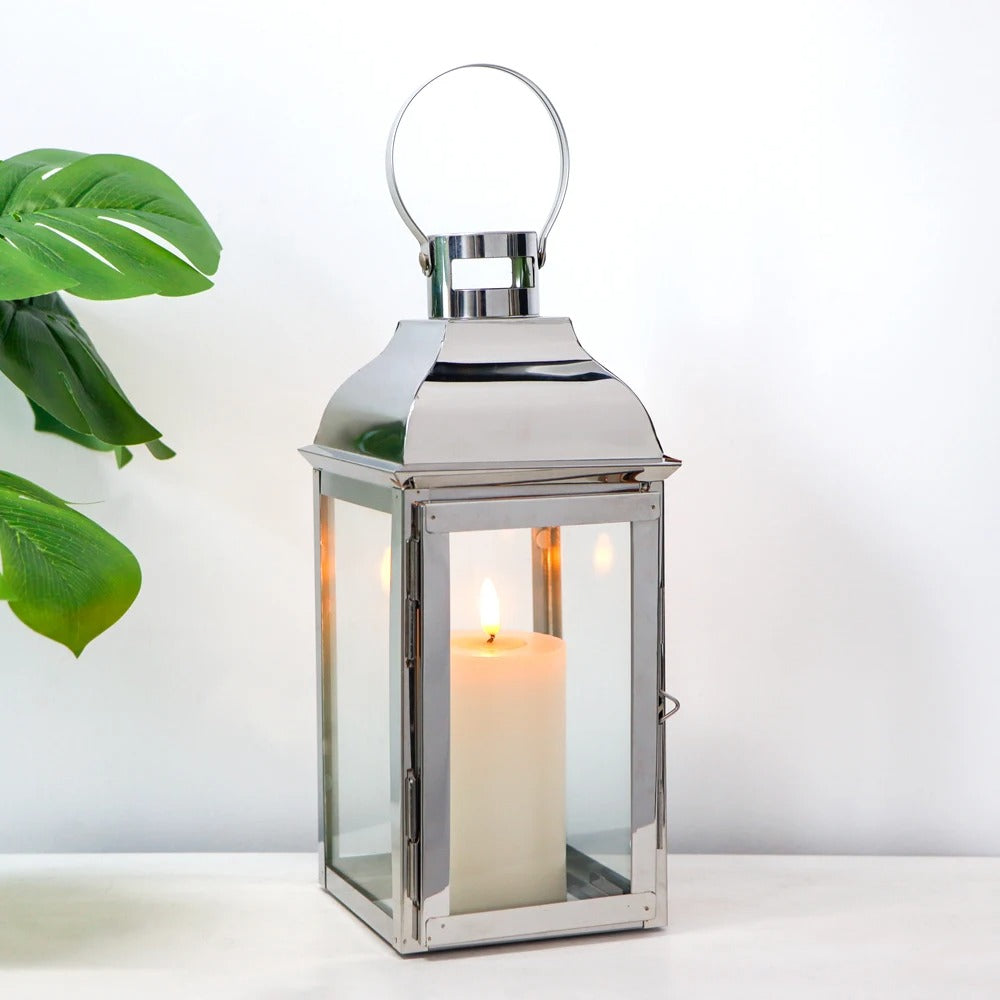 Farol Vintage de Acero Inoxidable 32 cm con Vidrio Templado