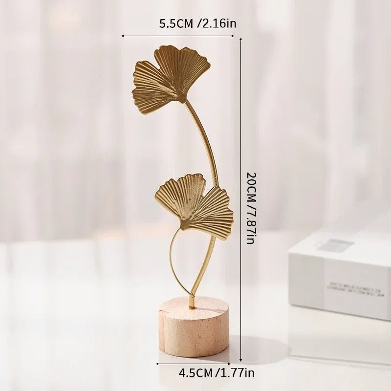Escultura de Hoja Dorada – Metal y Madera para Decorar con Elegancia